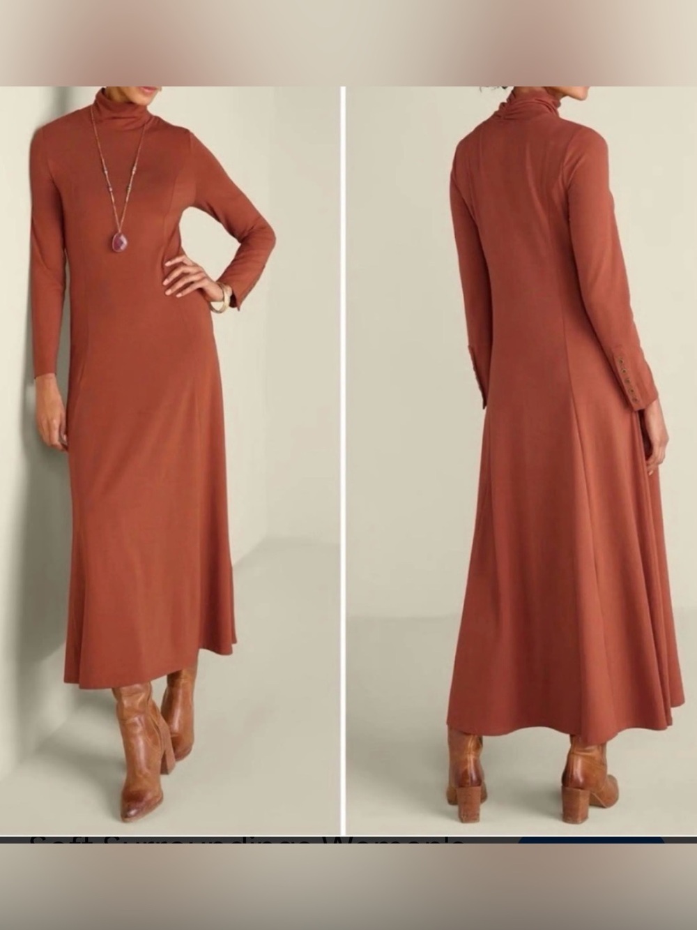Soft Surroundings Jackie Cotton Modal Blend Long Sleeve Maxi Dress in Rust